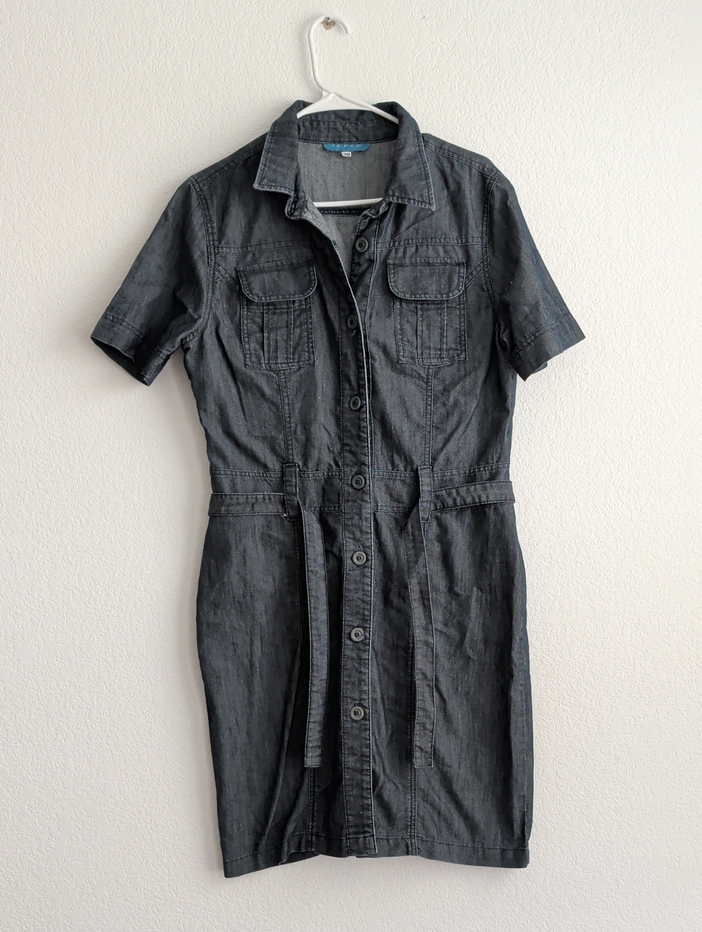 Women's Short-Sleeve Button-Front Maxi Dress in Charcoal